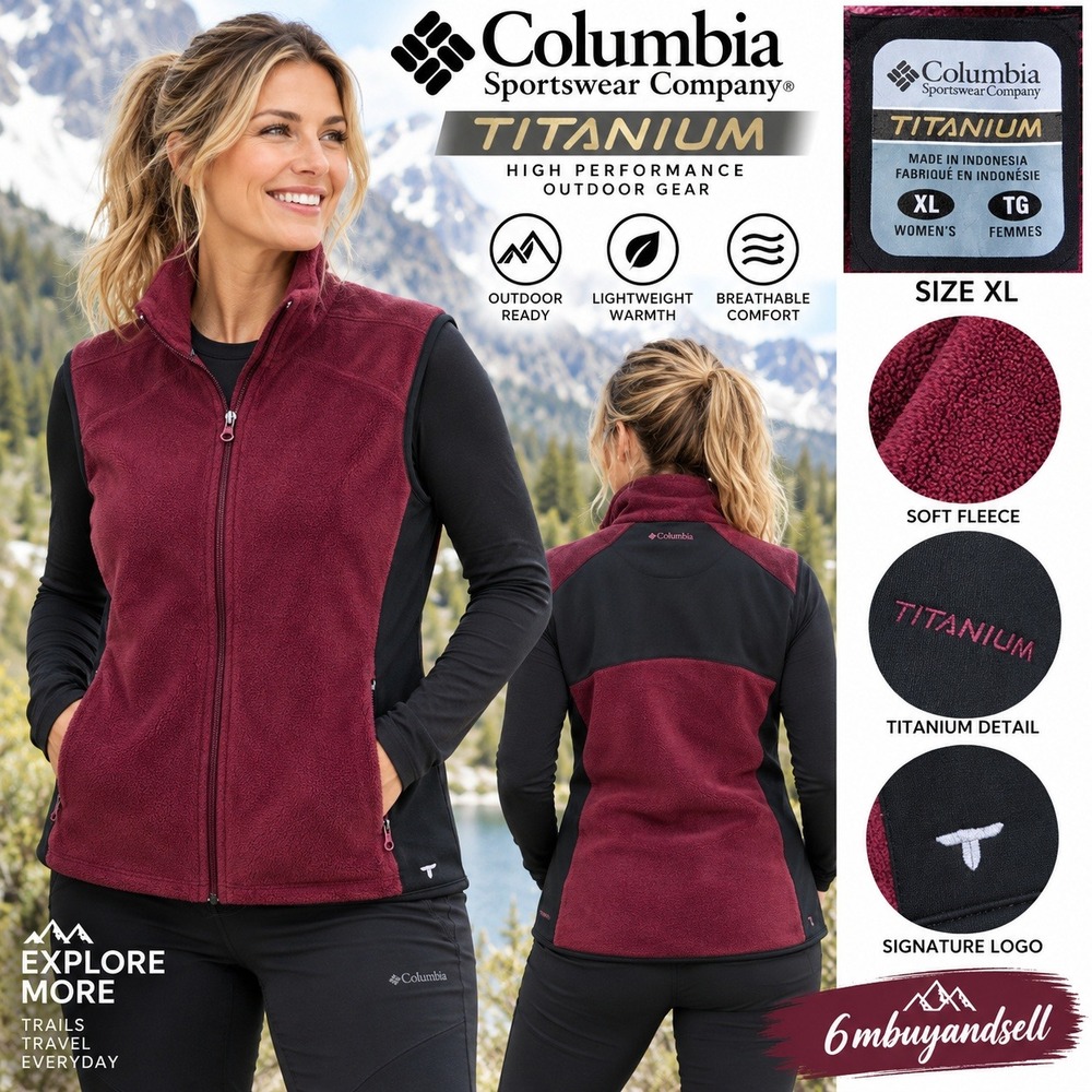 Columbia Titanium Fleece Vest Womens XL Burgundy Black Full Zip Outdoor Layer